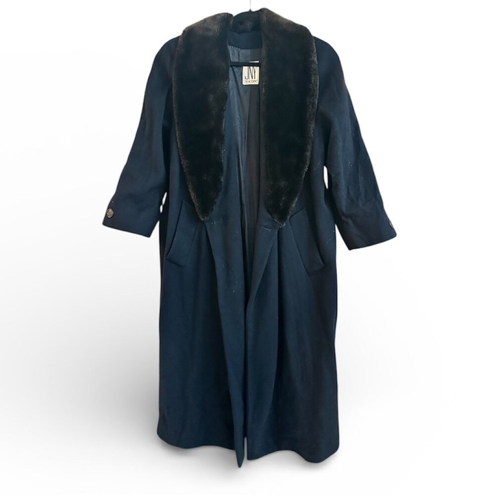 Vintage Jones New York Long Coat w/ Plush Faux Fur Collar | Classic Luxury Outer